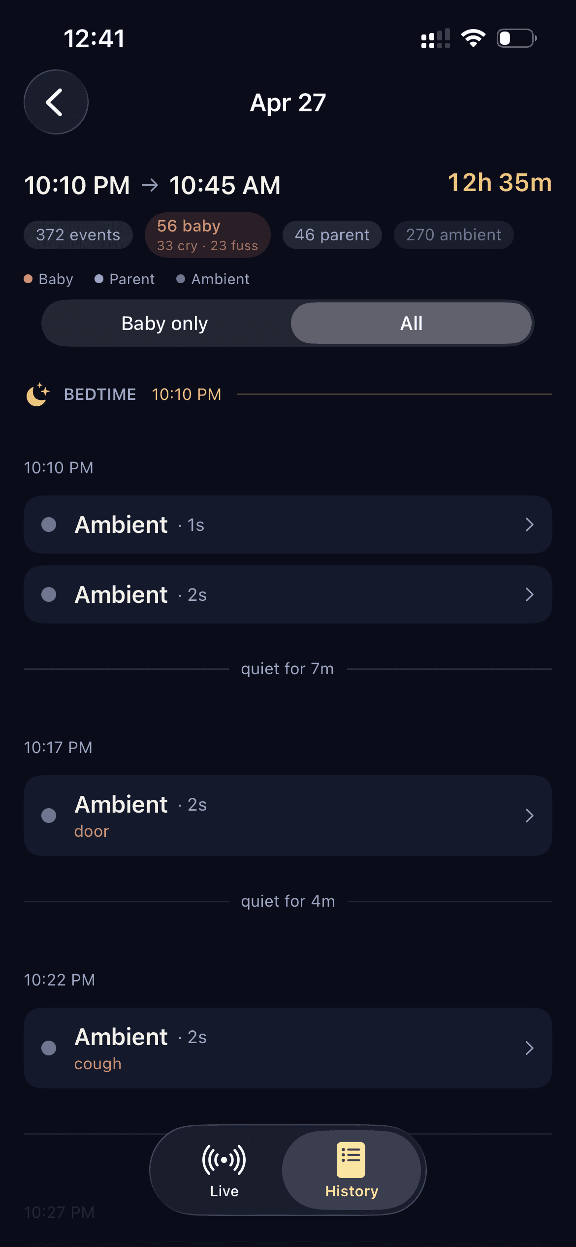 Session detail with cluster-by-time event timeline